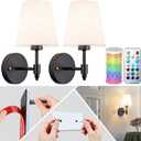 Peel and Stick Wall Sconces, Stick On Wall Sconce Set of 2, Battery Operated Wireless Adhesive Wall Lights, Corn Bulb with 10000mAh Battery, Easy Install for Bedroom Living Room Wall Decor (11.8inch, Black)