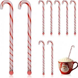 FoldTier 6 Pcs Christmas Glass Drink Stirrers 7 Inch Xmas Stir Sticks Reusable 3D Coffee and Cocktail Stirrers Hot Cocoa Bar Supplies for Holiday Party Favors (Candy Cane)