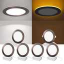 ZYC Recessed Lighting 6 Inch - 12W 1100LM LED Recessed Ceiling Light with Night Light,2700K/3000K/4000K/5000K/6000K Selectable Ultra-Thin Lighting, Dimmable Canless Wafer Downlight, Pack of 6 (Bronze)