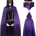 Raven Cosplay Costume Teen Purple Cape With Belt Cloak Wristlets Halloween Raven, 3XL