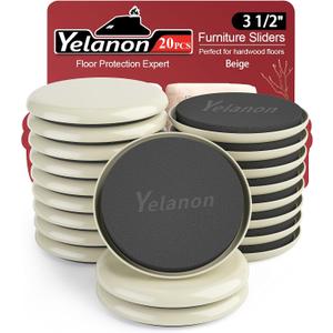 Yelanon Furniture Sliders, 20pcs-3 1/2 Furniture Sliders for Carpet, Furniture Pads Hardwoods Floors, Heavy Duty Furniture Movers Sliders, Reusable Moving Pads, Floor Protectors for Carpet