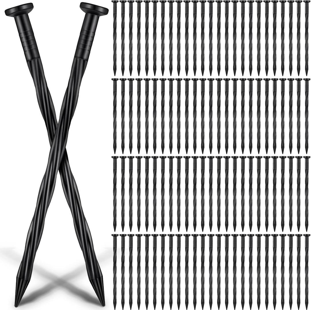 Handepo 400 Pcs Landscape Edging Nails Bulk 8 Inch Spiral Landscape Anchoring Spikes Plastic Edging Nails Yard Garden Anchoring Spikes for Weed Barrier Paver Edging Artificial Turf Stakes