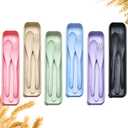 Reusable Travel Utensils Set with Case, 6 Sets Wheat Straw Portable Knife Fork Spoons Cutlery, Eco-Friendly BPA Free Plastic Tableware for Kids Adults Travel Picnic Camping Utensils