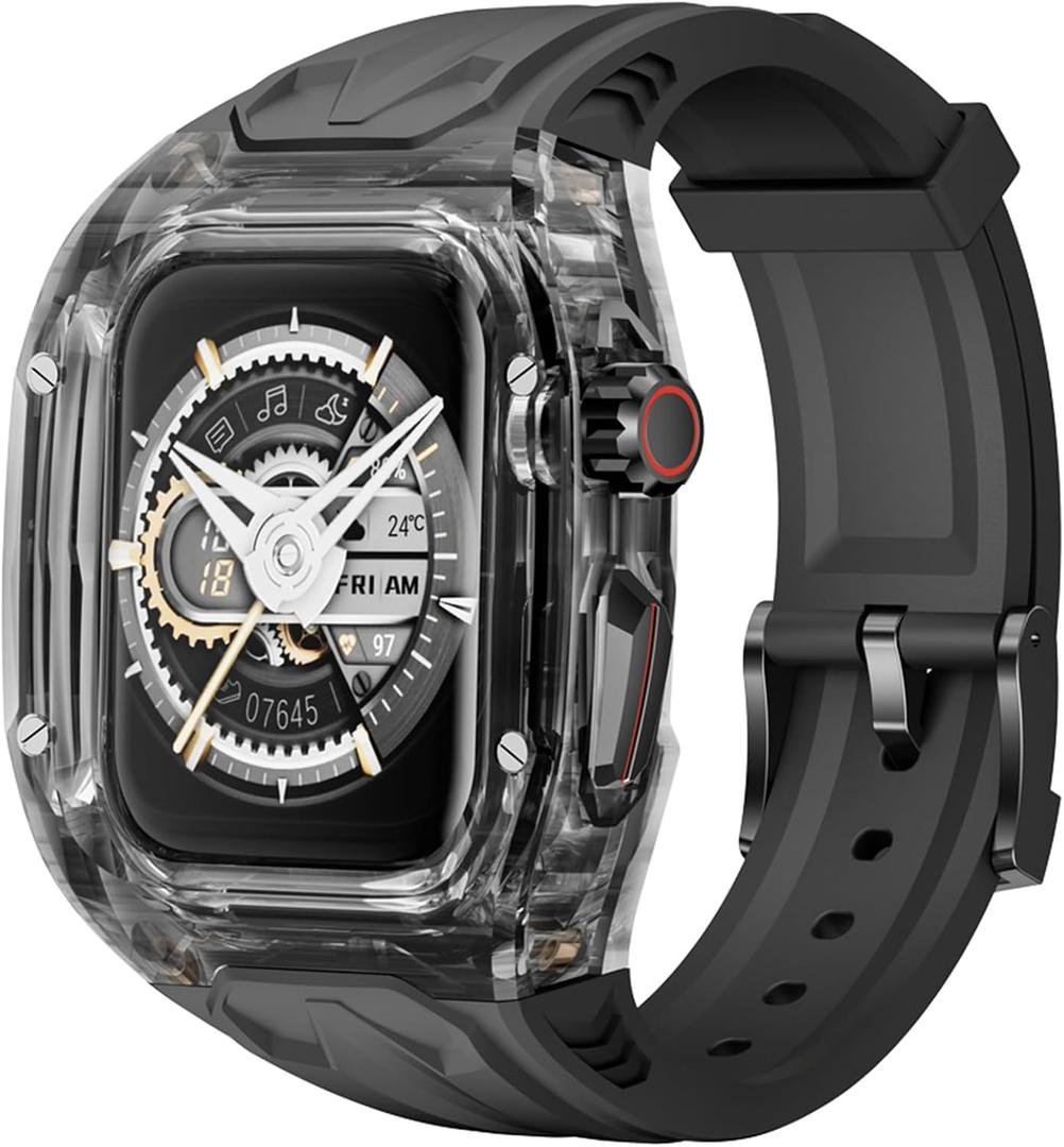 Delidigi for Apple Watch Band with Case 49mm 46mm 45mm 44mm 42mm,Rugged Shockproof Sport Strap with Clear PC Bumper Cover Compatible with Apple Watch Ultra 3 2 1 Series 11 10 9 8 7 6 5 4 SE 3 2 1