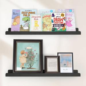 Picture Ledge Shelf with Lip, Black Floating Shelves for Wall Set of 2, 24 inch Wall Floating Shelves for Bedroom Living Room Bathroom Kitchen