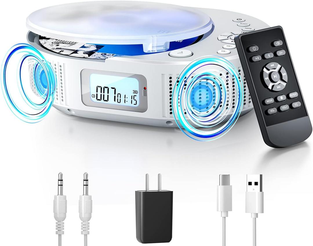 CD Player Portable, FELEMAN Upgraded Boombox CD Player & Bluetooth Speaker 2 in 1 Combo, Rechargeable Portable CD for Car/Home with Remote Control, FM Radio, Support AUX/USB, Headphone Jack