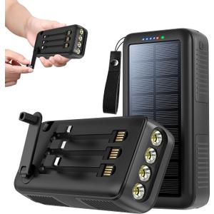 Solar Charger Power Bank 63200mAh, Portable Charger with Dual Outputs & Dual Inputs 4 LEDs Flashlight, Hand Crank Power Bank Fast Charging Battery Pack for Outdoor Camping Survival Gear (gray)