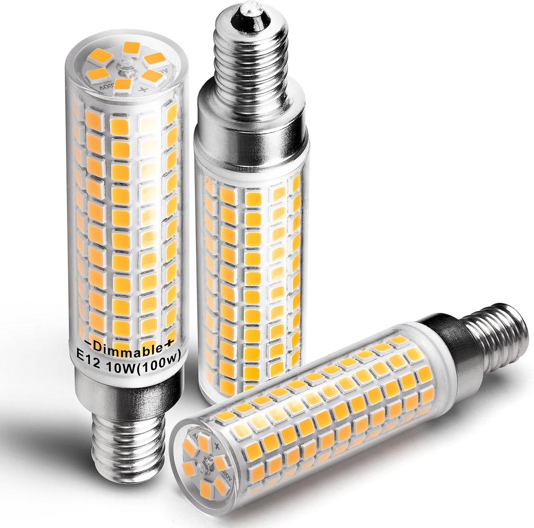 E12 Dimmable LED Candelabra Light Bulbs 100 Watt Equivalent 2700K Warm White 1000 Lumen 10W E12 C7 T6 LED Corn Bulbs for Home Decorative Chandelier Ceiling Fan Pendant Lighting Salt Lamp,3 Pack