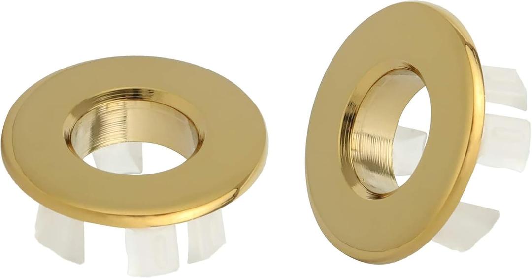 BWE Gold Sink Basin Trim Overflow Cover for Kitchen and Bathroom Vanity Sink Solid Brass Vessel Insert in Hole Round Caps Pack of 2