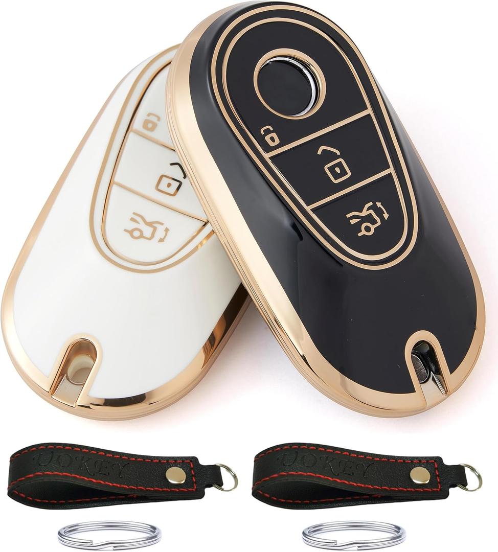 Smart Full Protection Key Fob Cover Case fit for 2020-2024 Mercedes Benz Mercedes Benz S-Class G-Class E-Class (TPU, Black+Off White)