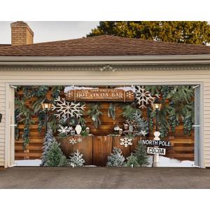 Christmas Hot Cocoa Bar Garage Door Cover 7x16ft Fabric Winter Garage Door Banner for Christmas Party Decoration,Kids Cocoa Birthday Party Backdrop Merry Xmas Winter Baby Shower Banner