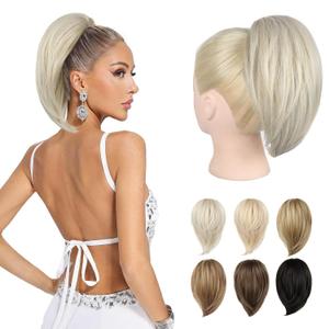 Ponytail Extension - 10" Short Claw Clip in Ponytail Hair Extensions Messy Bun Hair Piece Natural Soft Synthetic Straight Pony Tail Hair Pieces for Women - Pearl Blonde