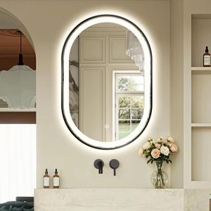 TheiaMo 36"x24" Oval LED Bathroom Mirror, Black Metal Frame Lighted Mirror