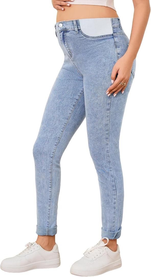 AMPOSH Women's Maternity Skinny Jeans Mid-Rise Stretchy Denim Pants for Pregnancy and Postpartum (Blue) S