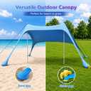 Beach Tent Sun Shelter, UPF50+ Beach Canopy with Beach Mat, 6.5x6.5FT Beach Shade Easy to Set Up, Sun Canopy with Carry Bag, Windproof Rope, for Camping Trips, Fishing, Backyard Fun Picnics, Sky Blue