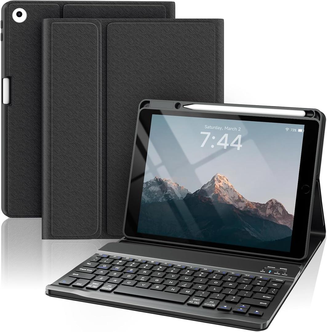 Keyboard Case for iPad 9.7 inch 6th/5th Generation, 2018/2017 Model, Air 2(2014)-Magnetic Detachable Wireless Keyboard-Flip Stand Case with Pencil Holder for iPad 9.7 (Black)