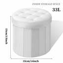 Bsketa Round Storage Ottoman, 14" Folding Velvet Foot Stool,White 2 Pack