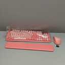 Wireless Keyboard and Mouse Combo, Typewriter Keyboard with Magnetic Wrist Rest, Full-Size Retro Round Keycaps, Smart-Sleep, 2.4GHz Stable Connection for Mac/Windows/PC, Trueque(Blush Pink)