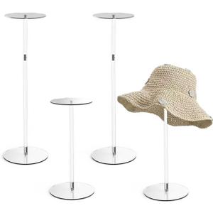 Acrylic Clear Hat Display Stand, 12" to 17" Adjustable Height Hat Holder, Wig Hat Display Rack, Round Acrylic Risers for Display Hat (4 pcs)