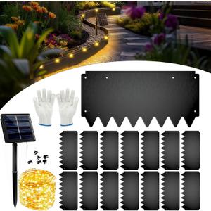 2025 New 21ft. Metal Landscape Edging with Lights 15 Pack - 16.5"x8" Galvanized Steel Garden Border with Rolled Top & Curved Serrations - Flexible Bendable Rustproof Edging for Lawn Flower Bed Yard