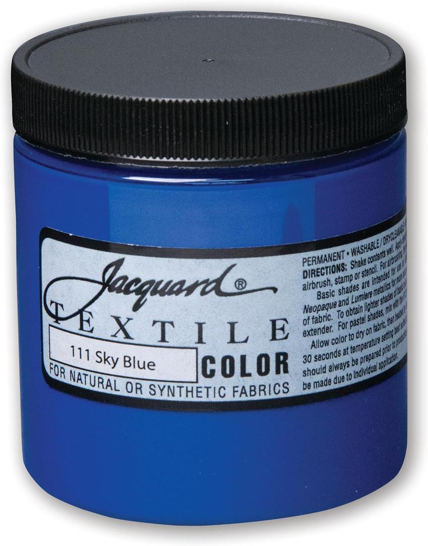 Jacquard Textile Color Sky Blue - Permanent Fabric Paint for Clothes, Furniture Upholstery, Shoes or Tote Bags  Indoor & Outdoor Fabric Paint  8 Oz Jar, Upholstery Fabric Paint (8 Ounce (Pack of 1))