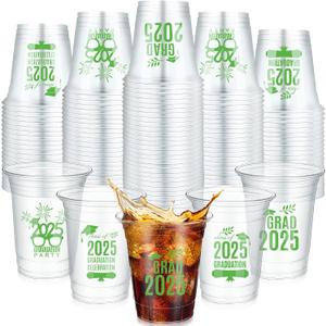 100 Pcs Graduation Cups Graduation Decorations 2025, 16 oz Congrats Grad Party Cups Plastic Disposable Class of 2025 Drinkware Bulk for Grad Celebrations Party Tableware Supplies(Green)