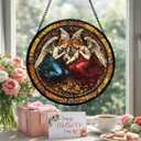 Round Angel Stained Glass Style Sun Catcher Window Hanging Decorative Panel for Home Window Light Catching Art Gift 7.8inch