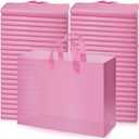 Patelai 200 Pack Frosted Plastic Gift Bags 16 x 6 x 12 Inches Clear Shopping Bags Bulk with Handles and Cardboard Bottom Boutique for Small Business Merchandise Retail Stores(Clear Pink)
