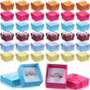 Bucherry 72 Pcs Ring Boxes 1.6 x 1.6 In Hard Cardboard Jewelry Box with Ribbon Bow Small Jewelry Gift Cases for Small Business(Elegant Color)