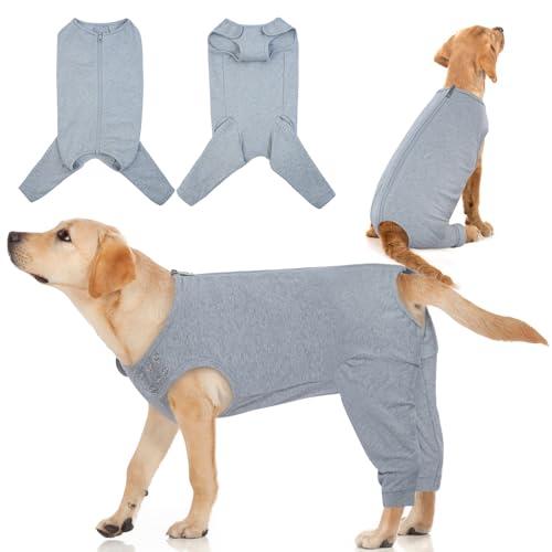 IDOMIK Dog Recovery Suit,Dog Leg Sleeve to Stop Licking Rear Legs,Thigh Wound Protective Sleeve,Male Female Pet Surgical Clothes,Doggy Surgical Suit with Pants Cover,Cone Collar Alternative,Grey,L