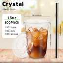 Ziliny 100 Set Clear Plastic Cups with Lids and Straws, Disposable Iced Coffee PET Cups for Drinking Cold Beverage Juice Parfait Smoothie Milkshake Coffee Shops Party Supplies (16 oz)