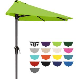 AreShark 9FT Half Patio Umbrella, Outdoor Wall Umbrella with Crank & 5 Sturdy Ribs, Table 1/2 Umbrella Patio for Garden, Deck, Balcony and Pool, Apple Green