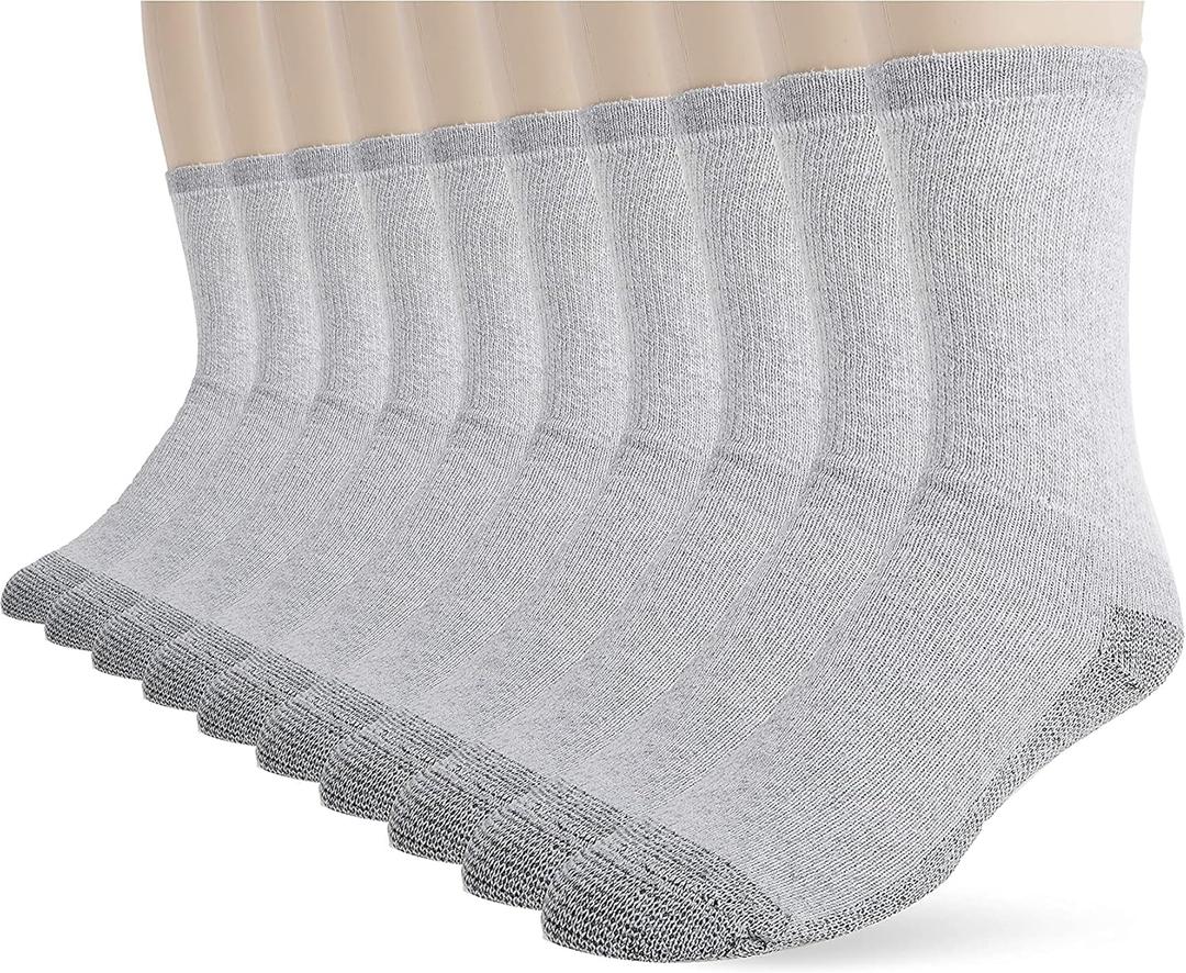 Fruit of the Loom Mens Work Gear Cushioned Crew Socks 10 Pair (Gray, 6-12)