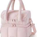 BAGSMART Lunch Bag Women, Double Deck Insulated Lunch Box, Quilted Puffer Lunch Tote, Leakproof, Durable & Reusable Large Lunch Cooler For Work Picnic Travel Meal Prep, Pink