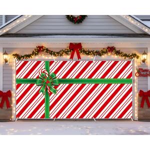 6 x 13 ft Christmas Garage Door Banner Decoration Magnetic Garage Door Covers Large Christmas Backdrop Decorations for Indoor Outdoor Xmas Party(Xmas Candy)