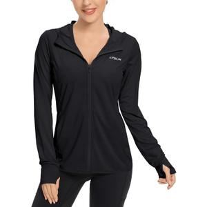 KPSUN Women's UPF 50+ UV Sun Protection Clothing Zip Up Hoodie SPF Long Sleeve Sun Shirt Fishing Hiking Outdoor Jacket,black,XL