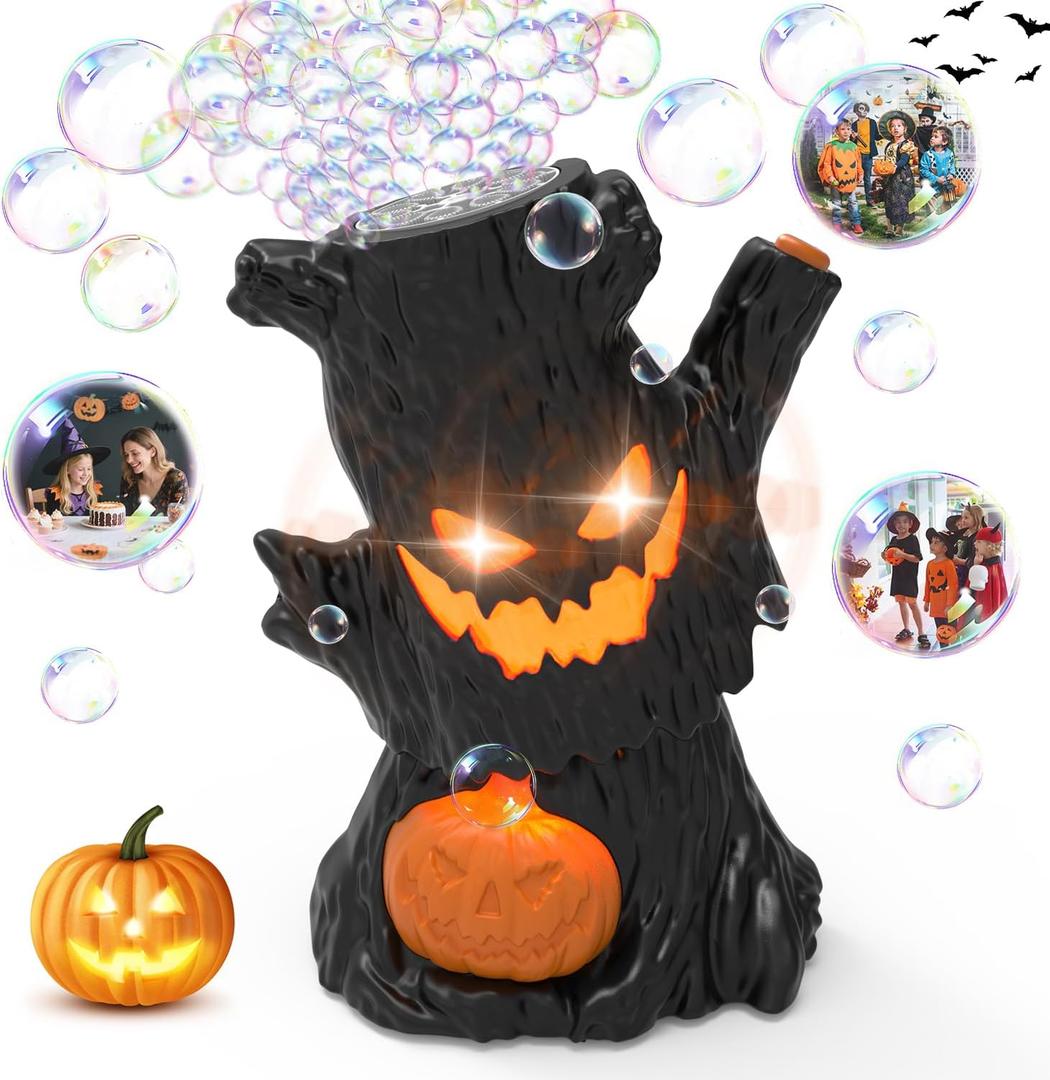 Rechargeable Bubble Machine - Automatic Bubble Blower Haunted Stump - Wobbly Head Fun, Glow Eyes - Outdoor Play, Wedding, Birthday Party, Gifts Toys for Boys, Girls, Kids, Toddlers (Black)