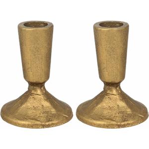 Iron Taper Candle Holder Set of 2, Heavy Candle Stick Holders Gold Candle Holders for Table Centerpiece, Weddings, Mantel and Party Decor (Antique Brass)