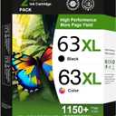 63 63XL Ink Cartridges Combo Pack Envy 4520 OfficeJet 3830 Replacement for HP 63XL Ink Cartridges Black and Color for HP Envy 4512 OfficeJet 4650 5255 5258 5200 DeskJet 1112 Printer 2-Pack