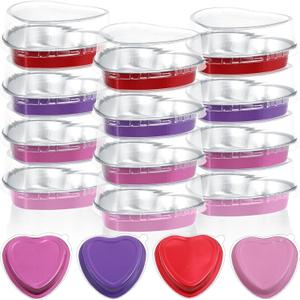 Fainne 12 Sets Mother's Day 5" Aluminum Foil Heart Shaped Cake Pans with Clear Lids 225 ml/ 7.92 oz Heart Cake Pan Mini Mother's Day Containers Disposable Dessert Baking Containers (Multicolor)