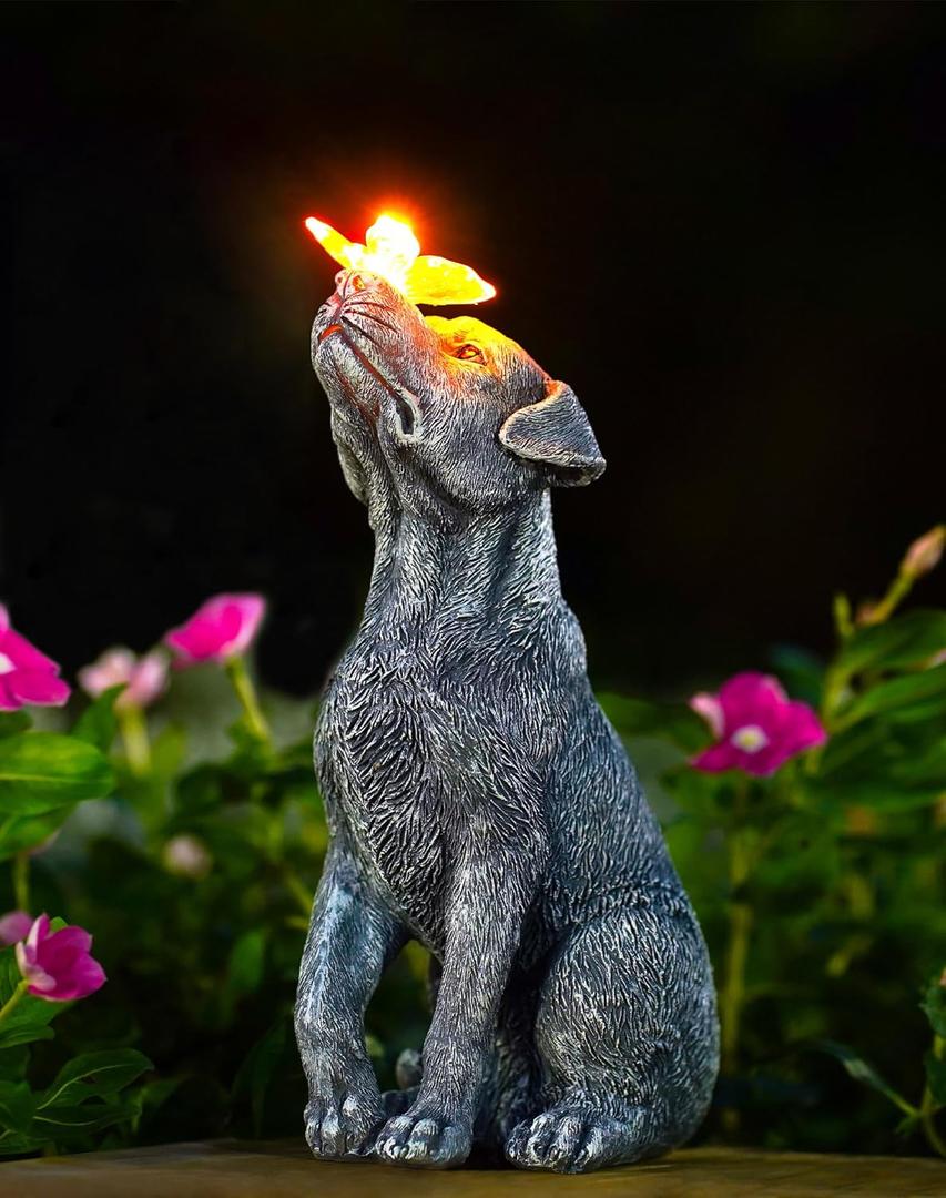 Goodeco Dog Statue with Solar Butterfly - Ideal Gifts for Mom, Dad or Birthdays, Beautifully Crafted Outdoor Decorations to Wow Your Guests