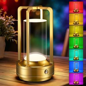 Portable Table Lamp for Outdoor Indoor: Cordless Rechargeable Desk Lamp with 10 Colors - Shower Lamp with Stepless Dimmable - Metal Battery Operated Lantern Light for Bedroom/Bar/Coffee Shop/Camping