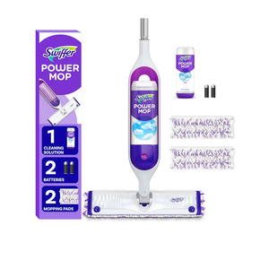 Swiffer PowerMop Multi-Surface Mop Kit for Floor Cleaning, Includes PowerMop, 2 Mopping Pad Refills, 1 Cleaning Solution with Fresh Scent and 2 Batteries