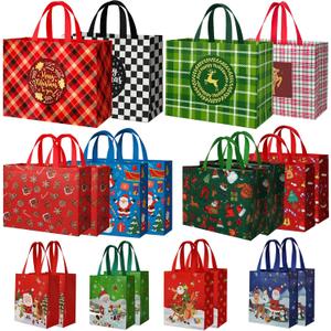 habgp 20 Pack Christmas Gift Bags Assorted Sizes with Handle, Reusable Tote Gift Bags Includes 4 Large 8 Medium 8 Small, Non-Woven Christmas Bags for Gifts Xmas Party Holiday Favors
