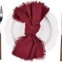 2 x Fall Thanksgiving Rustic Cloth Napkins 16.5x16.5 Inches Handmade Cotton Linen Napkins with Fringe Boho Washable Dinner Napkins in Bulk for Wedding Party Table Decor Set of 4 Burgundy