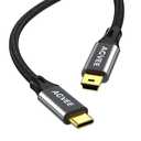 AGVEE 3.3ft USB-C to Mini USB Cable, Gold Plated End Tips, Braided Durable Mini-B 5-Pin to Type-C Data Charging Charger OTG Cord for Hero 3+, Canon Nikon Camera, GPS, Blue Yeti, Dark Gray
