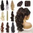 Felendy Ponytail Extension Claw 18" 20" Curly Wavy Straight Clip in Hairpiece One Piece A Jaw Long Pony Tails for Women Medium Brown