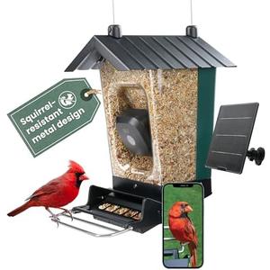 Perky-Pet Solar Powered Smart Bird Feeder with Camera - Squirrel-Resistant, 3.2L Capacity, Motion Activated 1080p HD WiFi Live Stream Camera, SPCAM, SPCAMSLR - Camera Feeder Gift Idea, Forest Green