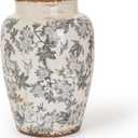 Sungmor Ceramic Flower Vase, Vintage Ice Cracked Glaze Porcelain Vase, Pretty Home Decor Vase for Flower Arrangement, Fresh Flowers, 10.2 Inch Tall Chinoiserie Pottery Vase, Gray Floral Pattern