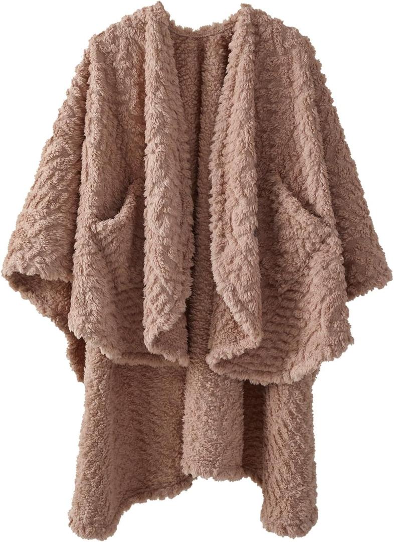 Royoliving Fuzzy Sherpa Wearable Fleece Blanket with Pockets for Adults, Ultra Soft Plush Shawl TV Throw Blankets (Blush, 58'' x 64'')
